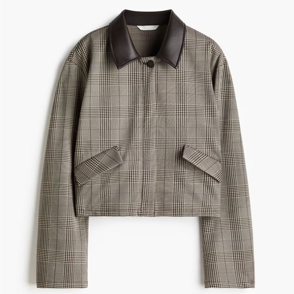 H&M Jackets & Blazers - Plaid Women's Jacket with Leather Collar